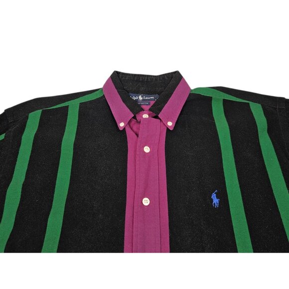 VTG 90s Ralph Lauren Colorful Striped Flannel Shirt Button Down Men's Large - Picture 2 of 10